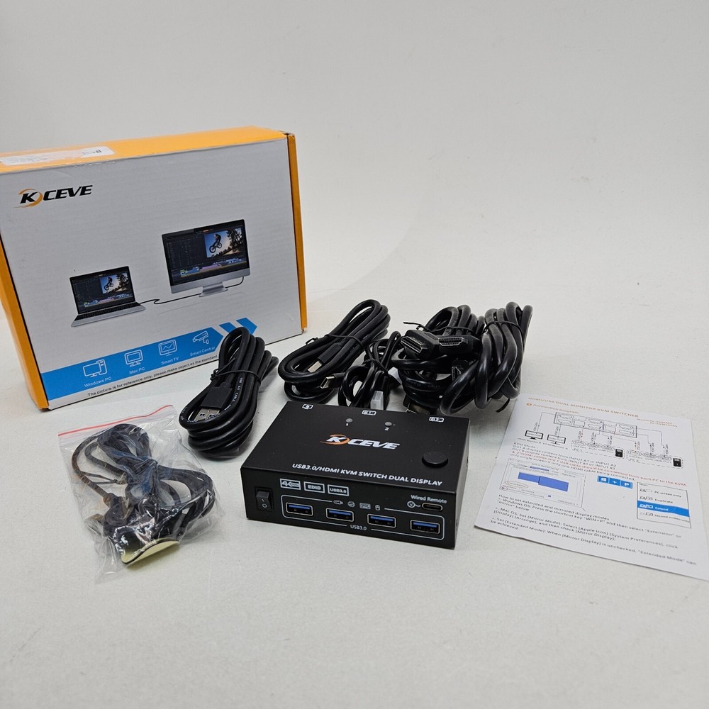 KVM Switch 2 Computer 2 Monitors HDMI USB 3.0 4K@60Hz HD Res w/ EDID Function