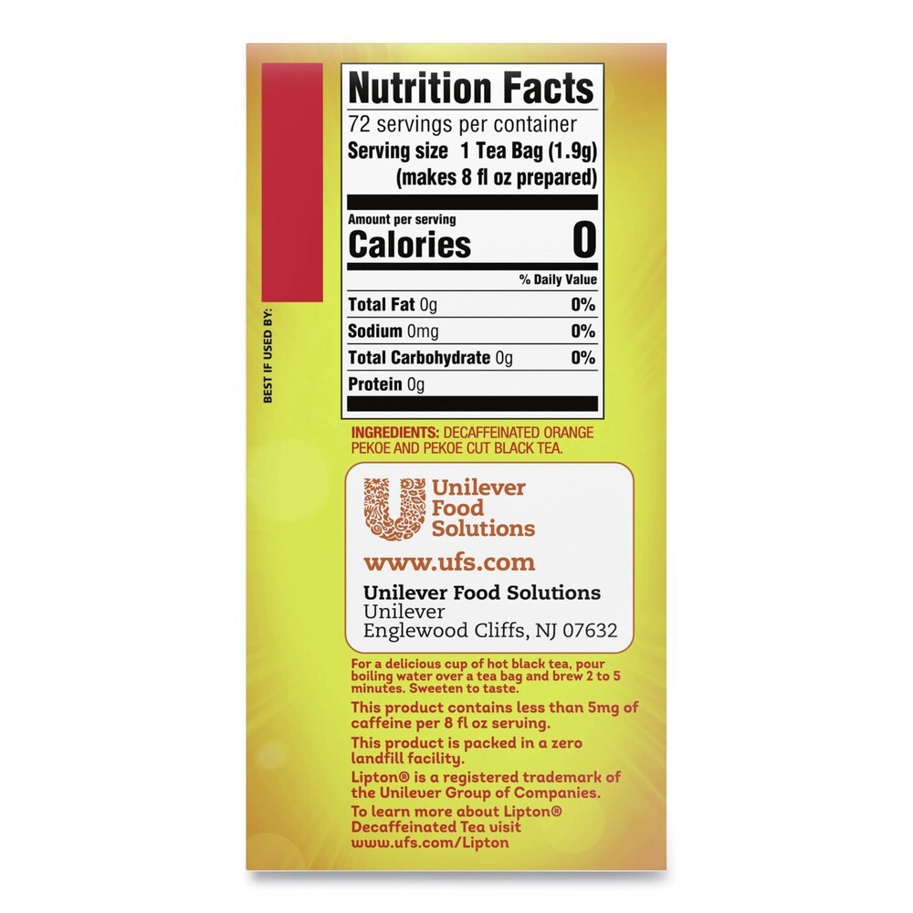 Lipton 290 Tea Bags - Decaffeinated (72/BX) New