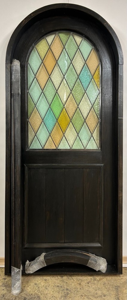 SOLID African Mahogany DOOR 2" stained glass triple glazed 2 sets trim