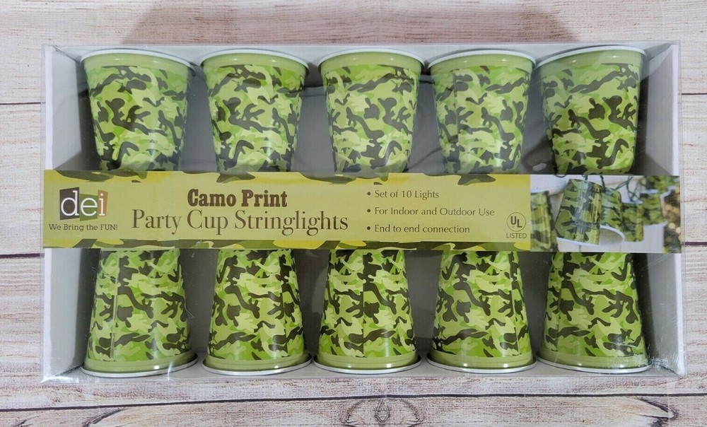 CAMO PRINT PARTY CUP String Light Set 10 Ct End to End Connection
