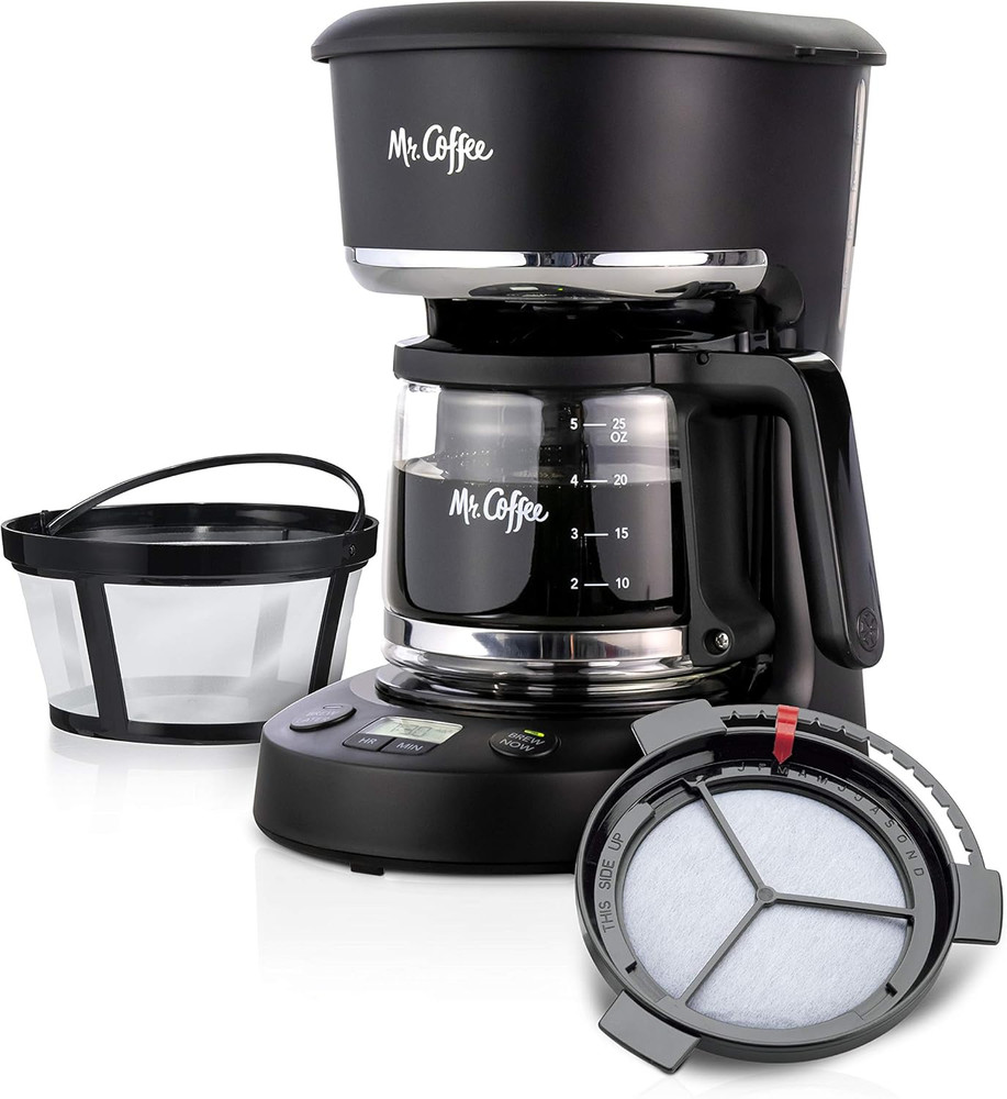 Mr. Coffee Programmable Coffee Maker 5 Cups with Auto Pause Glass Carafe Compact