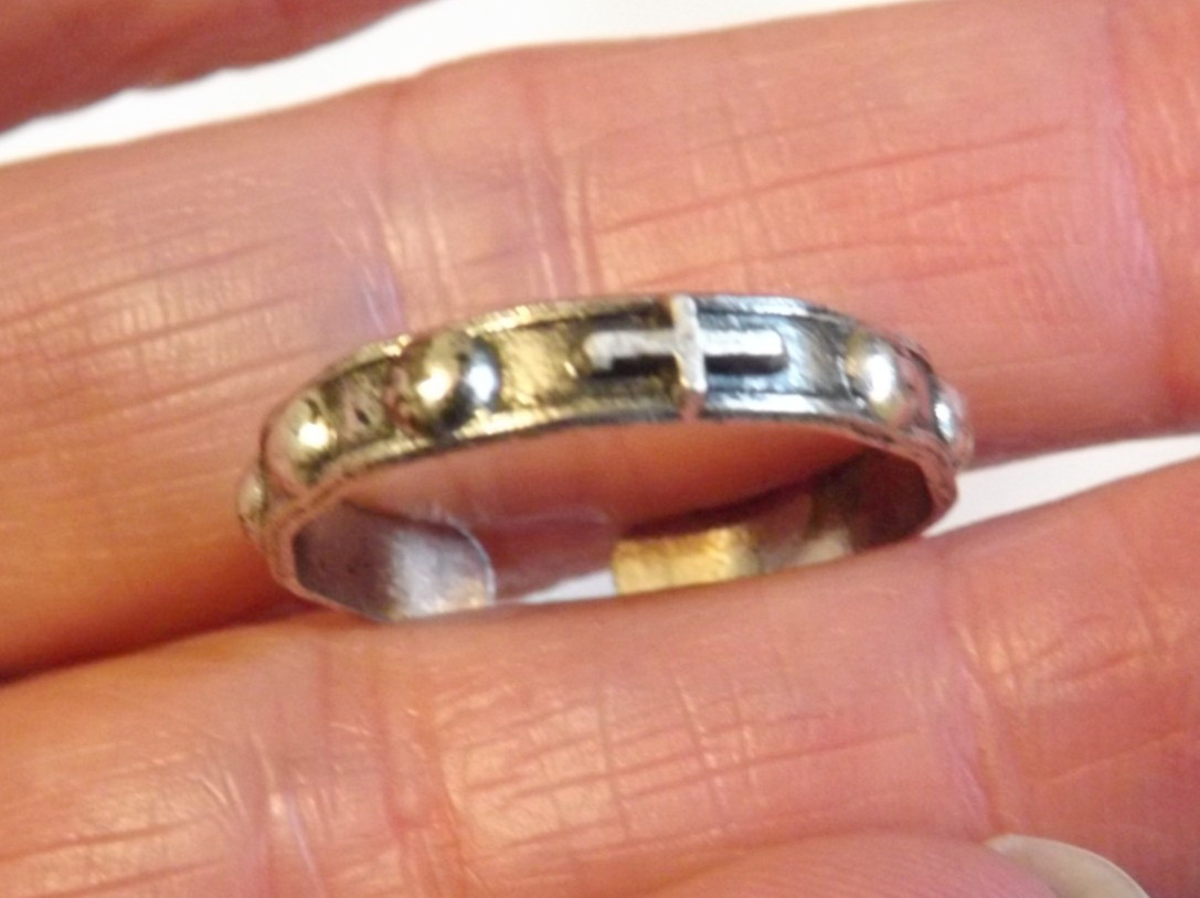 Vtg 1960's new old stock pocket rosary band ring adjustable 10 religious cross