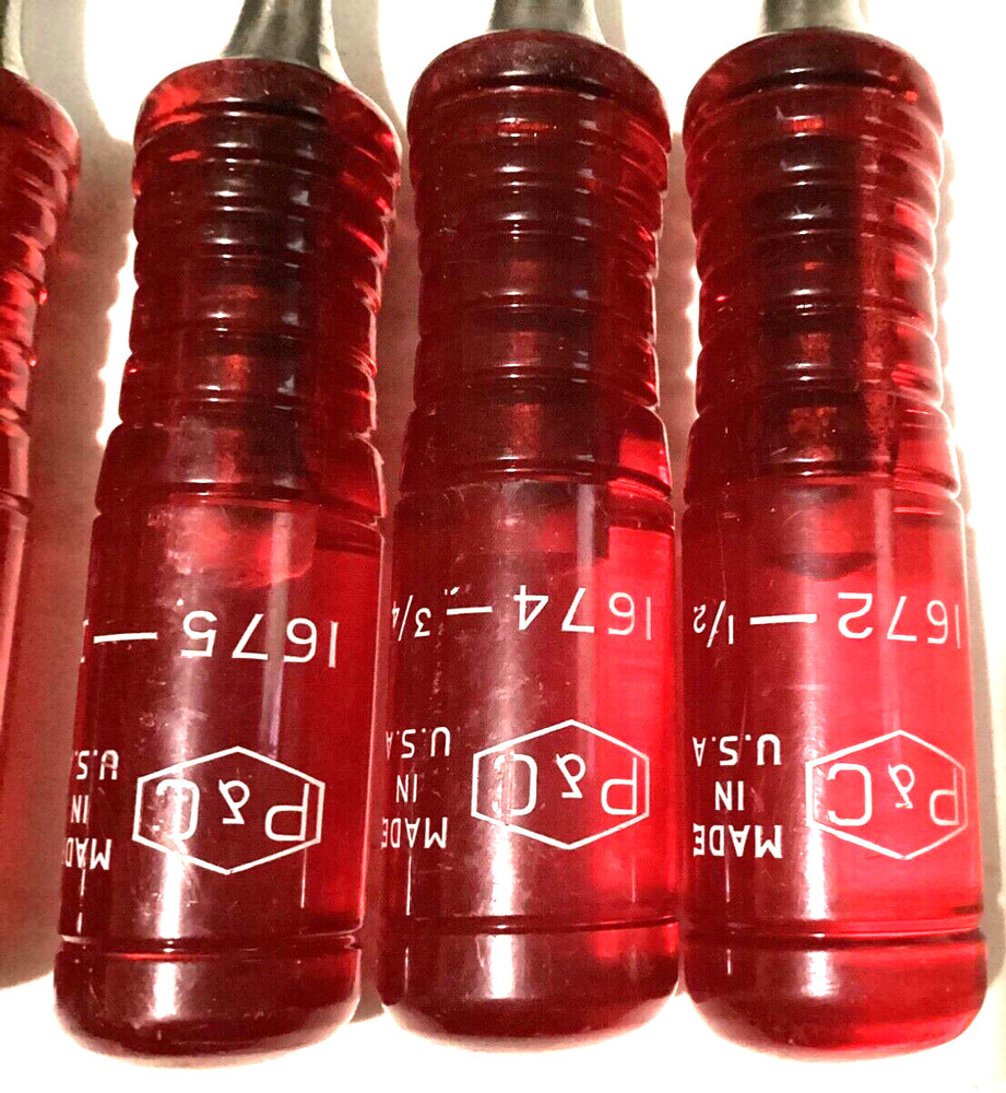 VTG P&C 5 Chisel set Permaloid Red Handle Cabinetmakers Tools RARE. 1/2”-1 1/2”