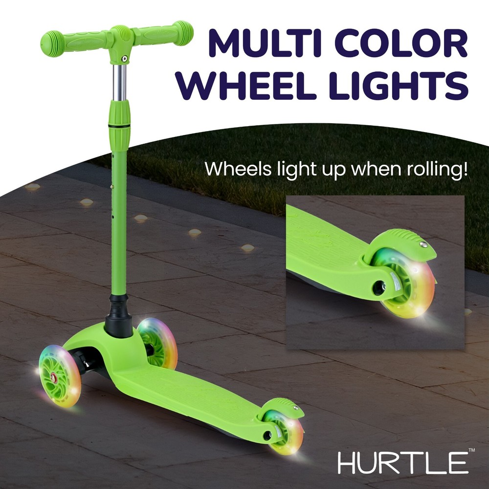 Hurtle Lightweight & Adjustable Mini Kickboard Scooter w/ LED Light Wheel -Green