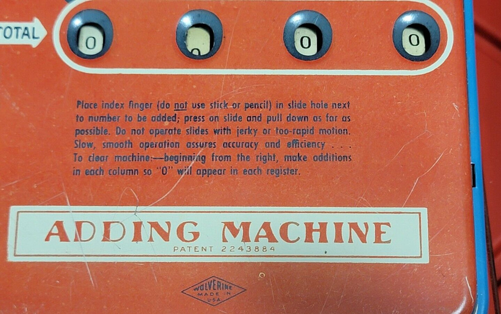 VINTAGE WOLVERINE MANUAL METAL ADDING MACHINE-PATENTED 6-3-1941