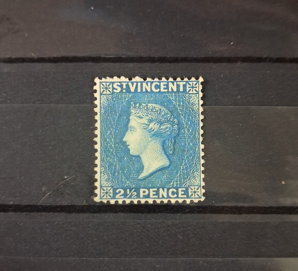 St Vincent 1897 SG61 2½d Blue Wmk Crown CA P14 Hinged Mint. B5633