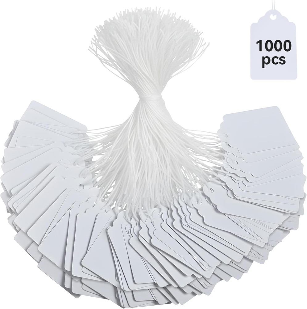 Price Tags with String Attached, 1000Pcs White Marking Merchandise Strung Writab
