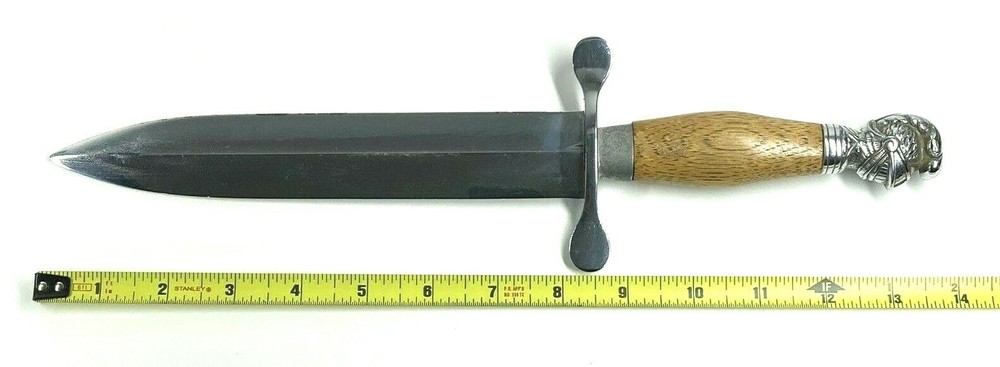 Large Vintage Fighting Knife / Dagger And Leather Sheath