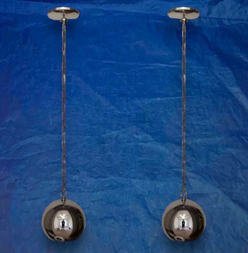 35" Long Wired Pair Chrome Pendant Light Mid Century Modern 30A