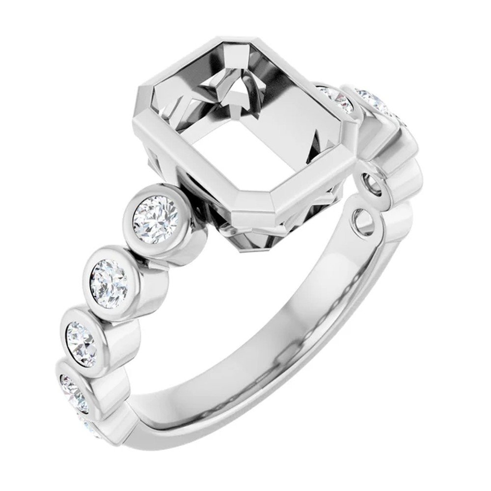 Emerald Cut 10x8mm Semi Mount Ring Setting 925 Sterling Silver Side Stone Topaz