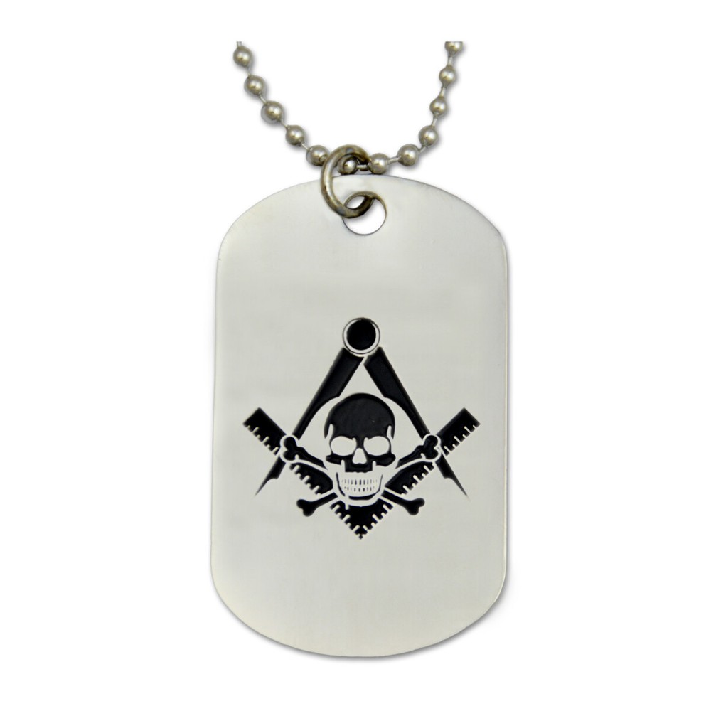 Engraved Widow's Son Square & Compass Dog Tag Masonic Necklace