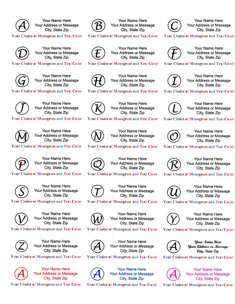 60 pcs Personalized Monogram Return / Mailing Address labels - 1" x 2.625"