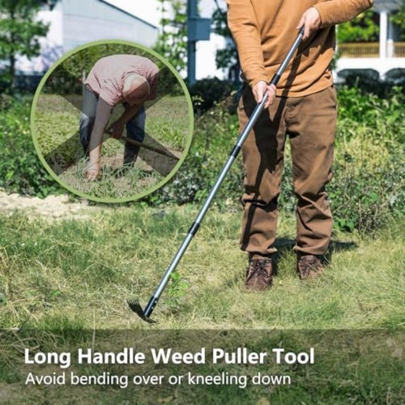 2 Pack Weed Puller Tool with Long Handle(58IN), 2-in-1 Gardening Hand Tools Weed