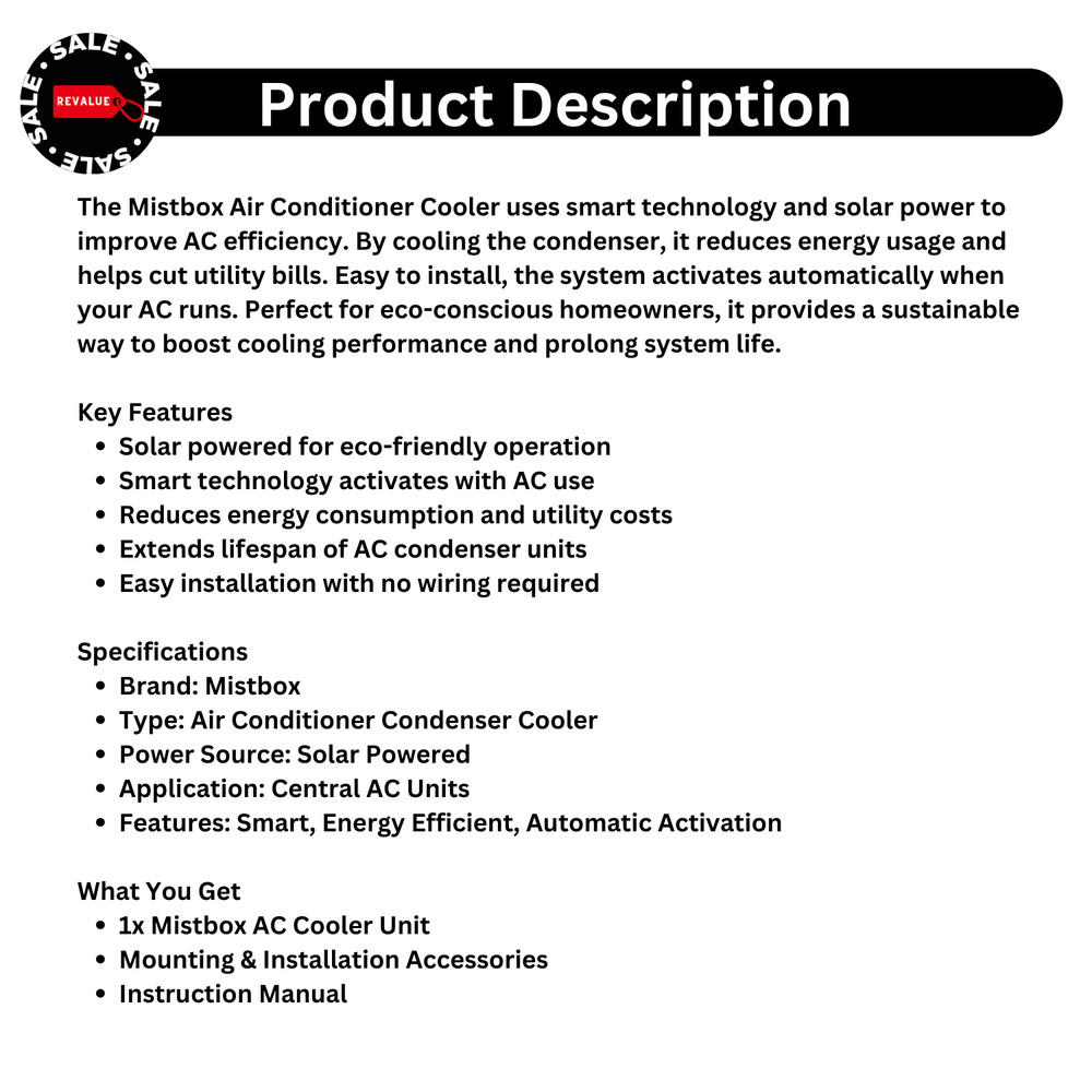 Solar Powered Mistbox AC Cooler – Smart Technology Condenser Cooling Pad