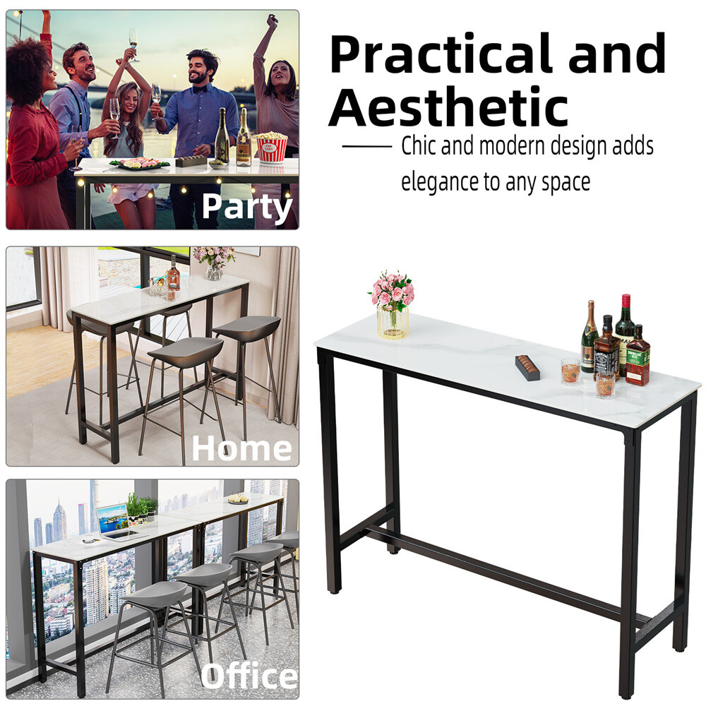 Extra Long Kitchen High Bar Table Narrow Rectangular Coffee Pub Table Marble Top