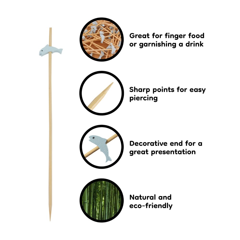 Decorative Fish Bamboo Appetizer Picks Skewers, Various Sizes and Quantity