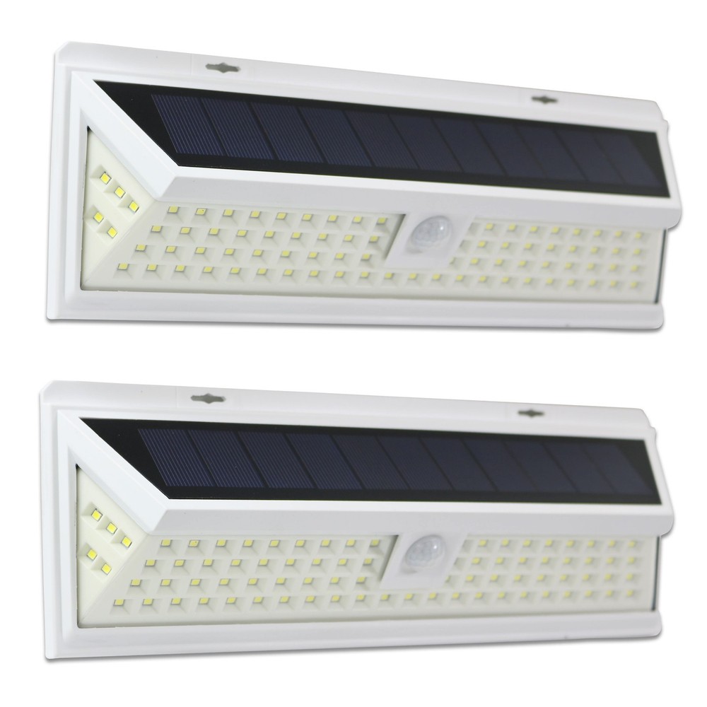 2 Pack Leisure LED Solar Powered 86 LED 3D Wide Angle Motion Sensor Light White