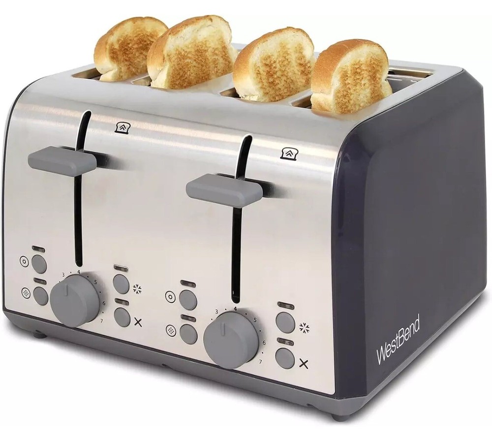 West Bend 4 Slice Toaster with Extra Wide Slots, Bagel Settings, Silver