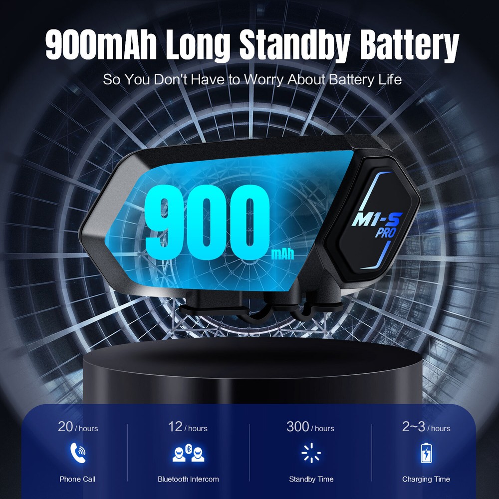 2x M1-S Pro Motorcycle Intercom 2000m 8 Riders Bluetooth Helmet Headset with Mic