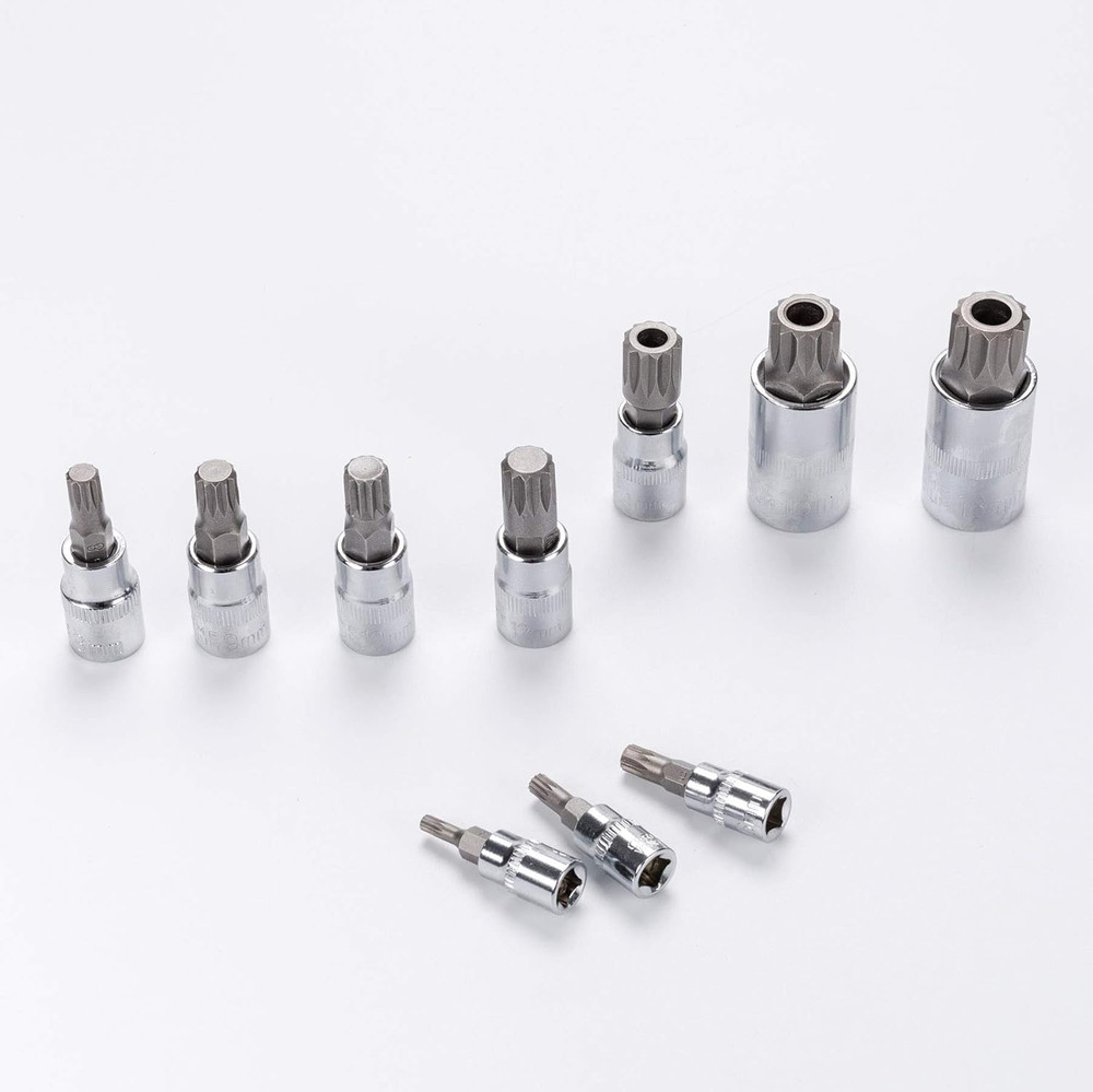 Spline Socket Bit Set 10Pcs Square Triple Silver M4 - M18