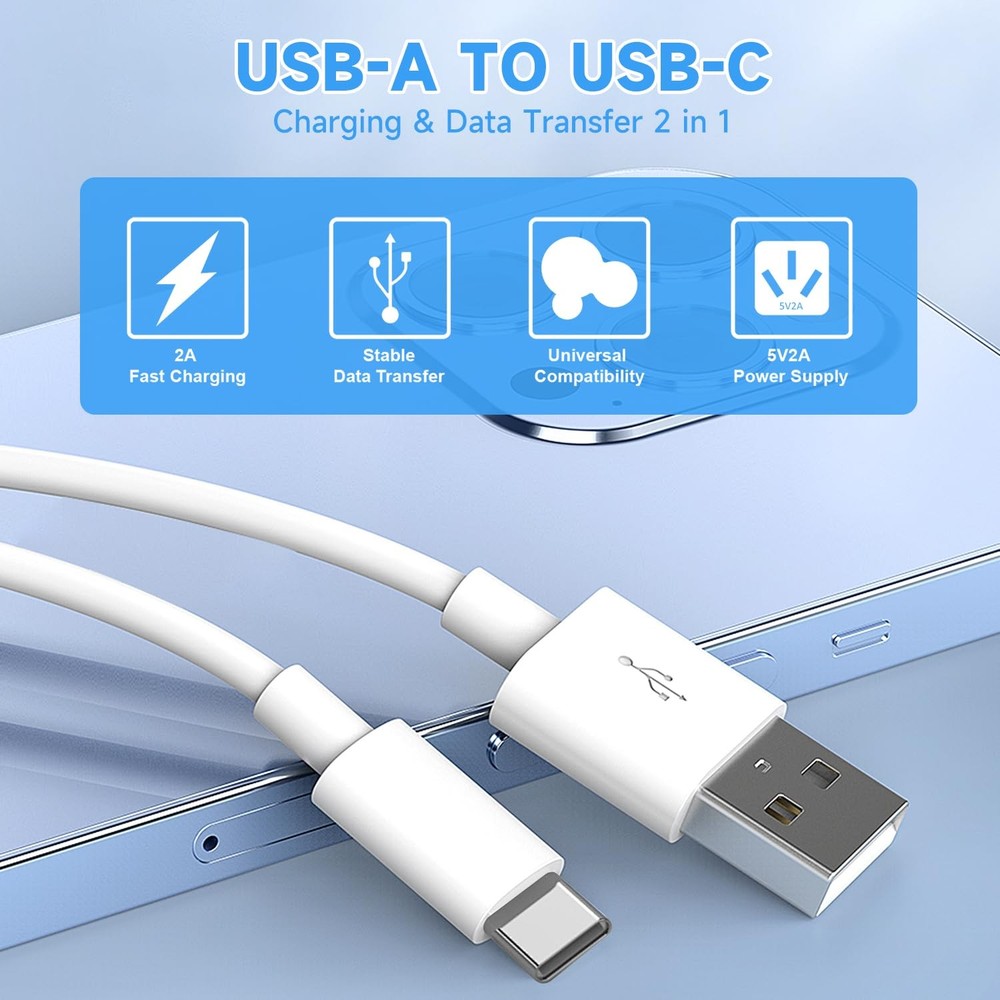 [2 Pack] 16.4ft/5M Power Extension Cable for Any USB-C Enabled 2-Pack, White