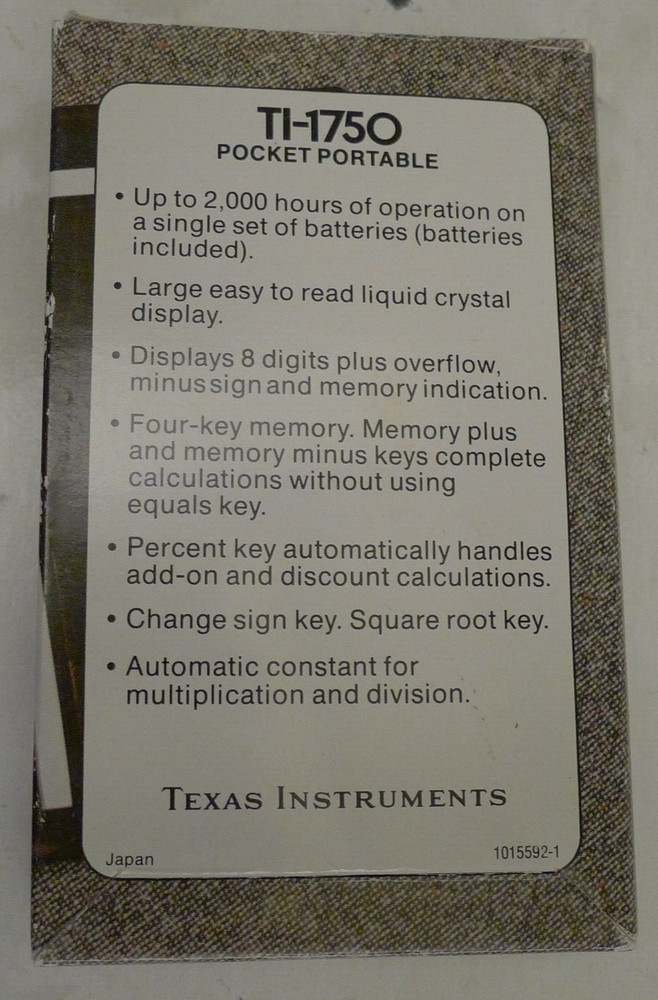 Texas Instruments TI-1750 Calculator + Box, Manual & Note Pad - BAD DISPLAY