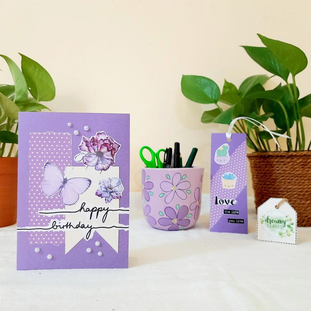 Custom Hand-Painted Pen Holder & Handmade Card Gift Set – Customizable