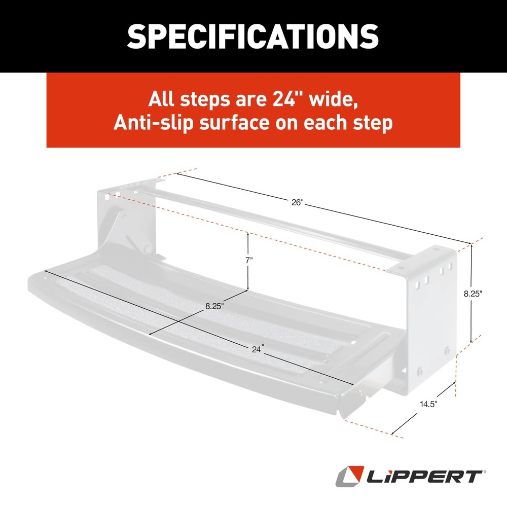 Lippert Components Radius 24" Single Manual RV Step Assembly, Standard, Black