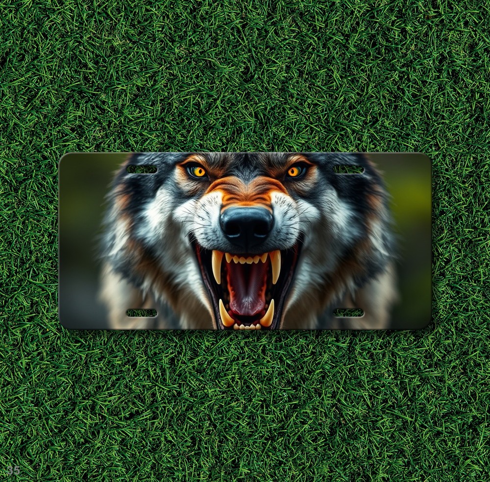 Powerful Wolf License Plate Fang Design Custom Front Bumper Plate Unique Gift