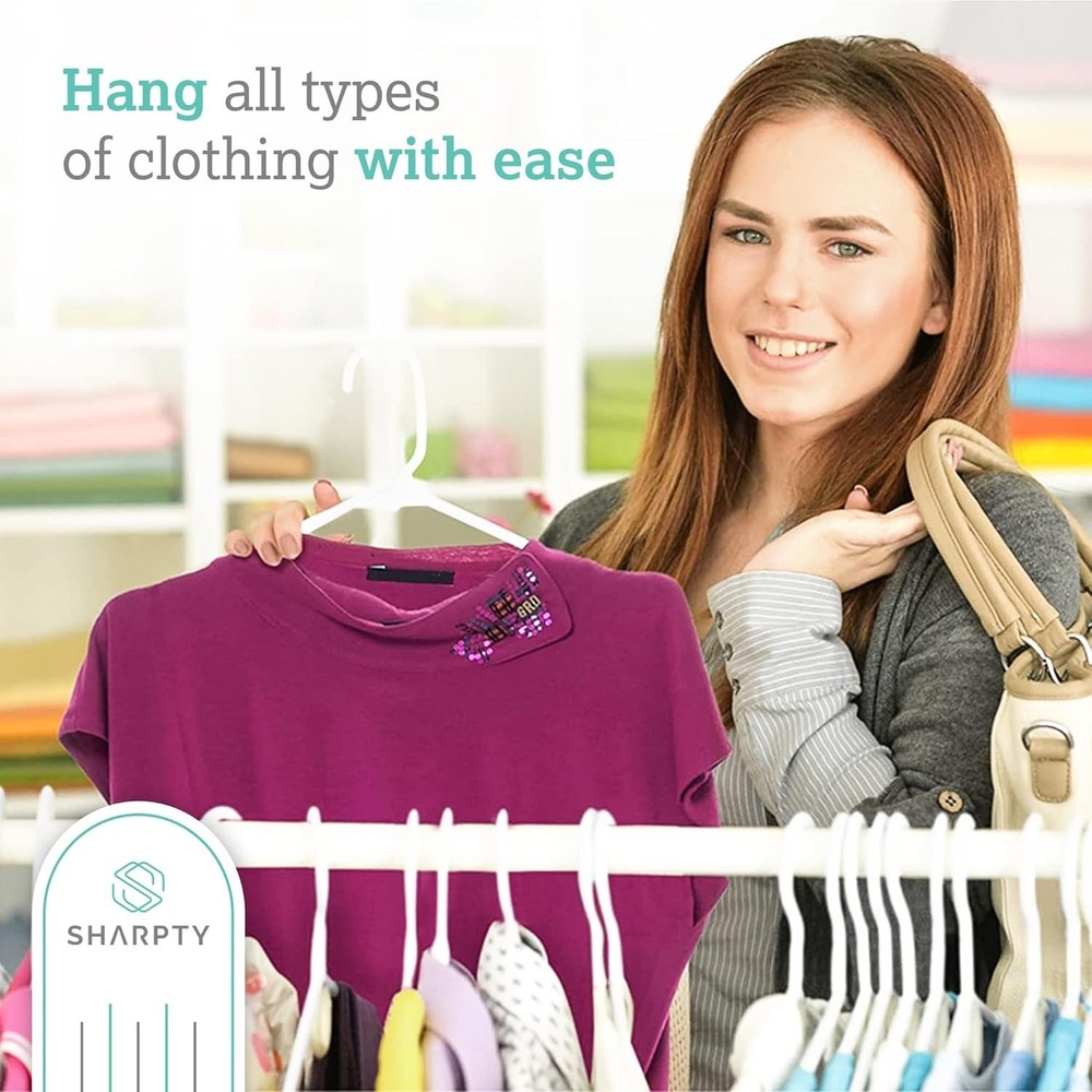 20 Pack Durable White Plastic Hangers - Space-Saving Closet Organization