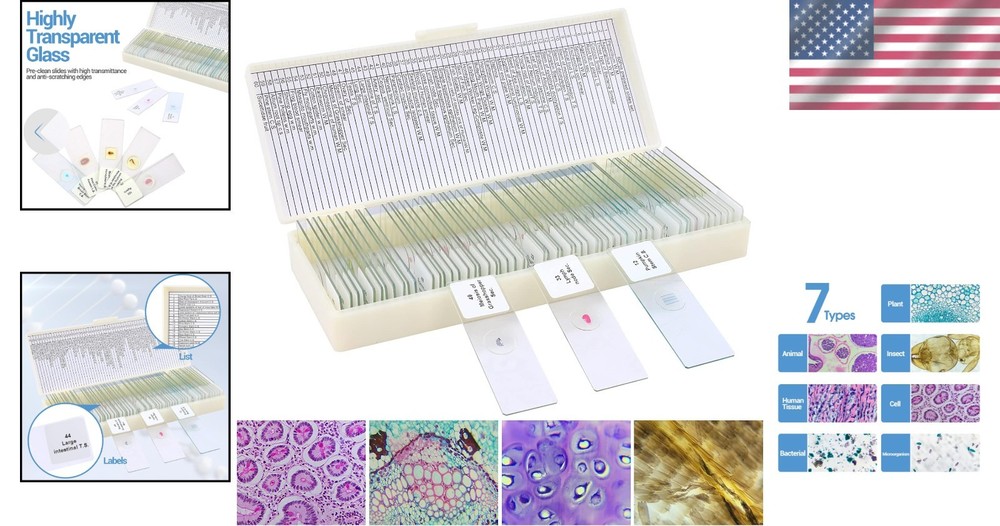 60 Microscope Slides with Varied Specimens - Perfect for Learning and Fun!
