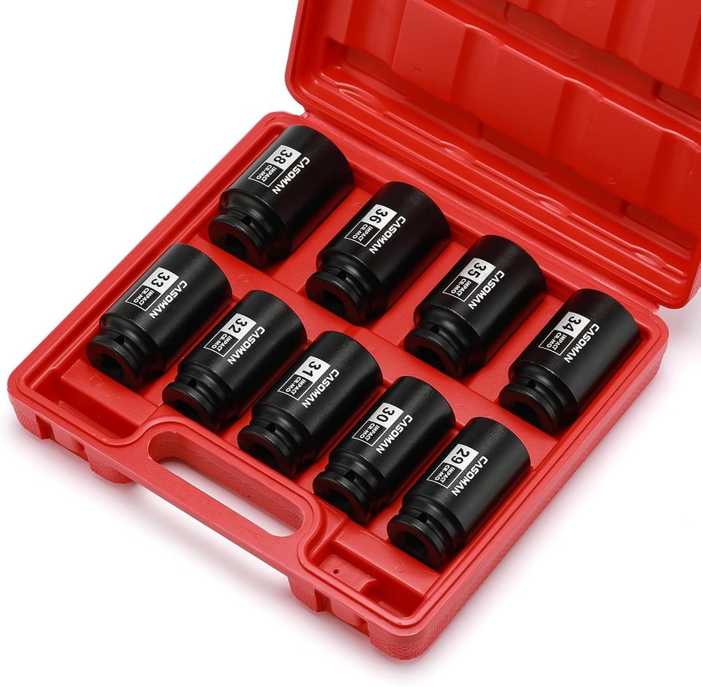 large socket set 1/2- Inch Drive Deep Spindle Axle Nut Impact Socket Set 6 Point