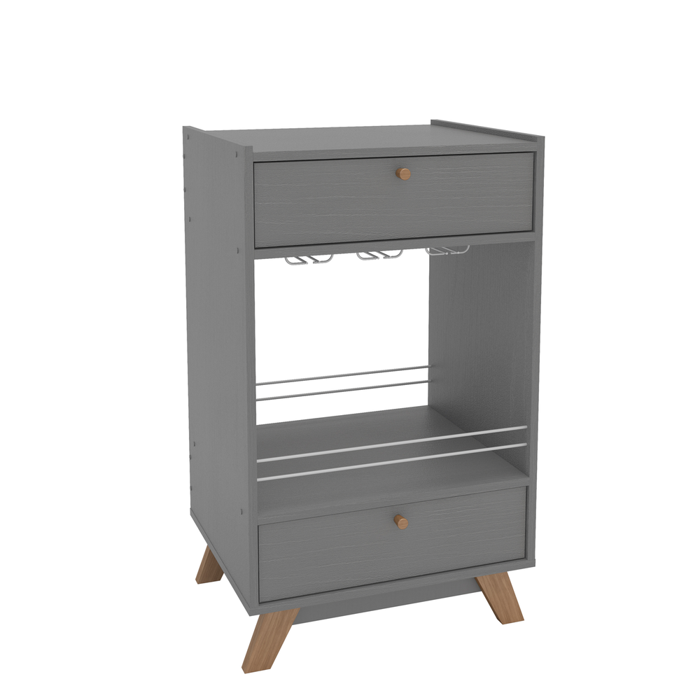 Mini Bar, Liquor Cabinet with Stemware Rack, 1 Shelf, 2 Drawer, Gray