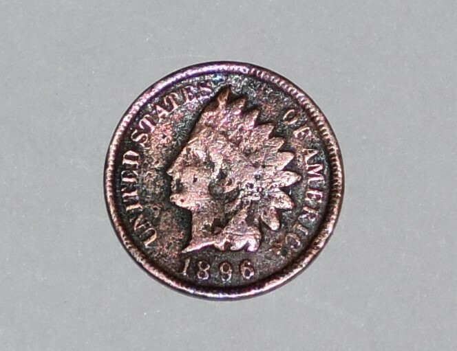 1896 Indian Head One Cent Penny Error Bronze Slight Rainbow Tone Error