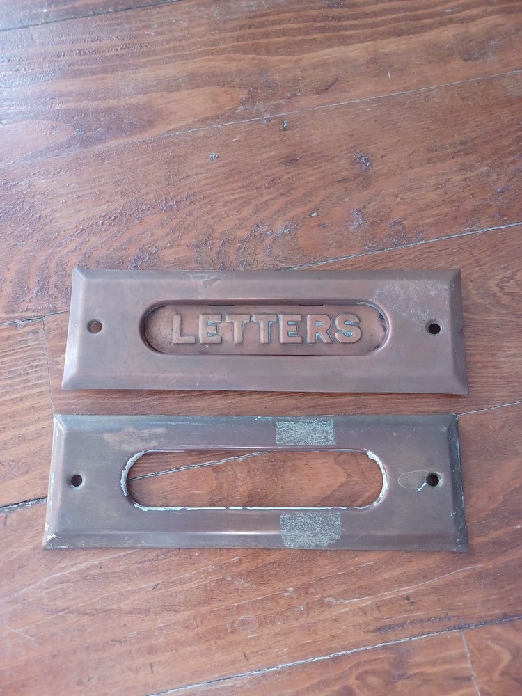 Antique LETTERS Door Mail Slot Hardware 2 Pc