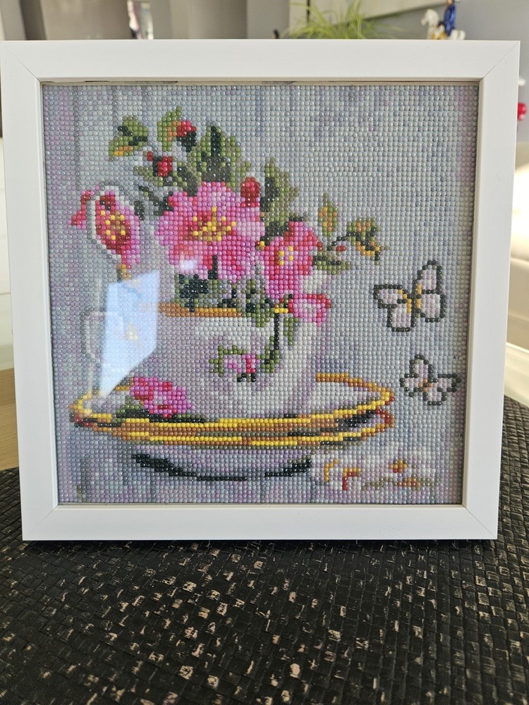 Framed Crystal Art Tea Cup Bouquet Picture