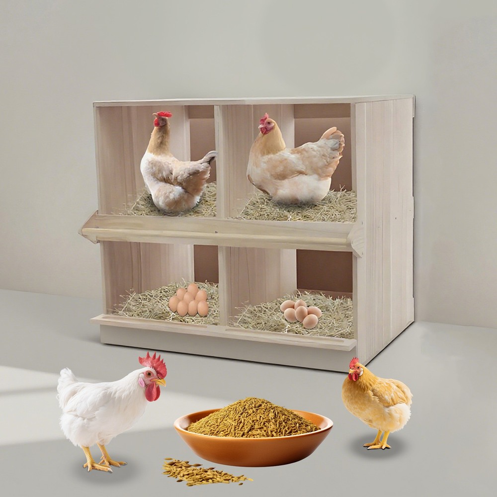 Chicken Nesting Box 4 Compartment Wooden Nesting Boxes for Chickens with Perches