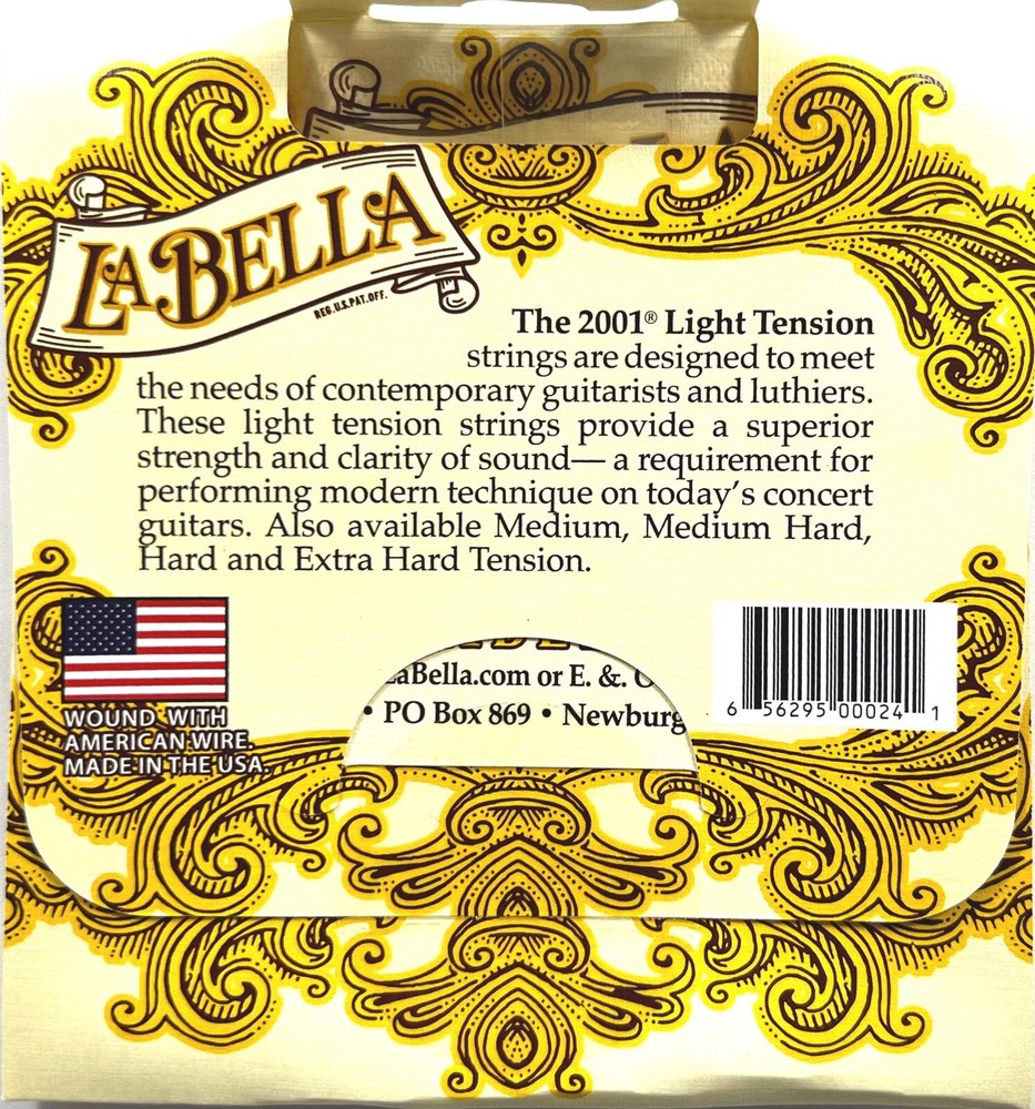 La Bella Guitar Strings Light Tension Silver Plated Wound Classical 2001