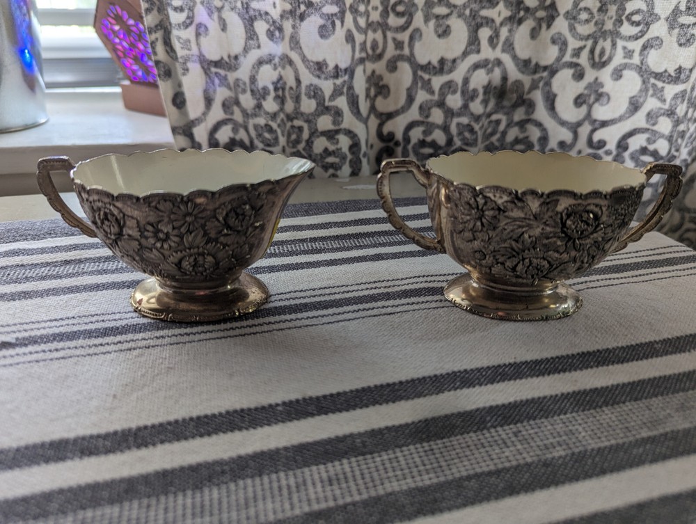 Vintage Silver Plated Cream and Sugar Teacups