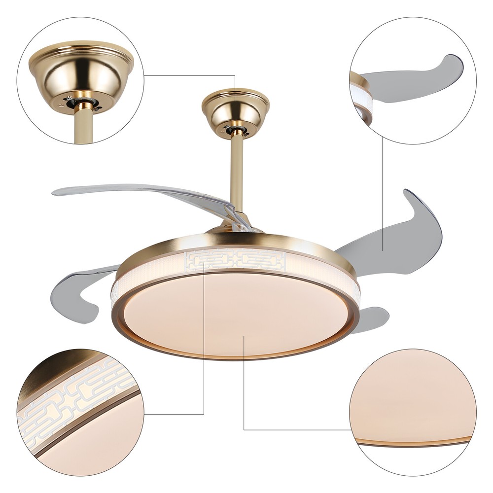Indoor Ceiling Fan Light with Remote Control, Ceiling Fan Lamp for Bedroom