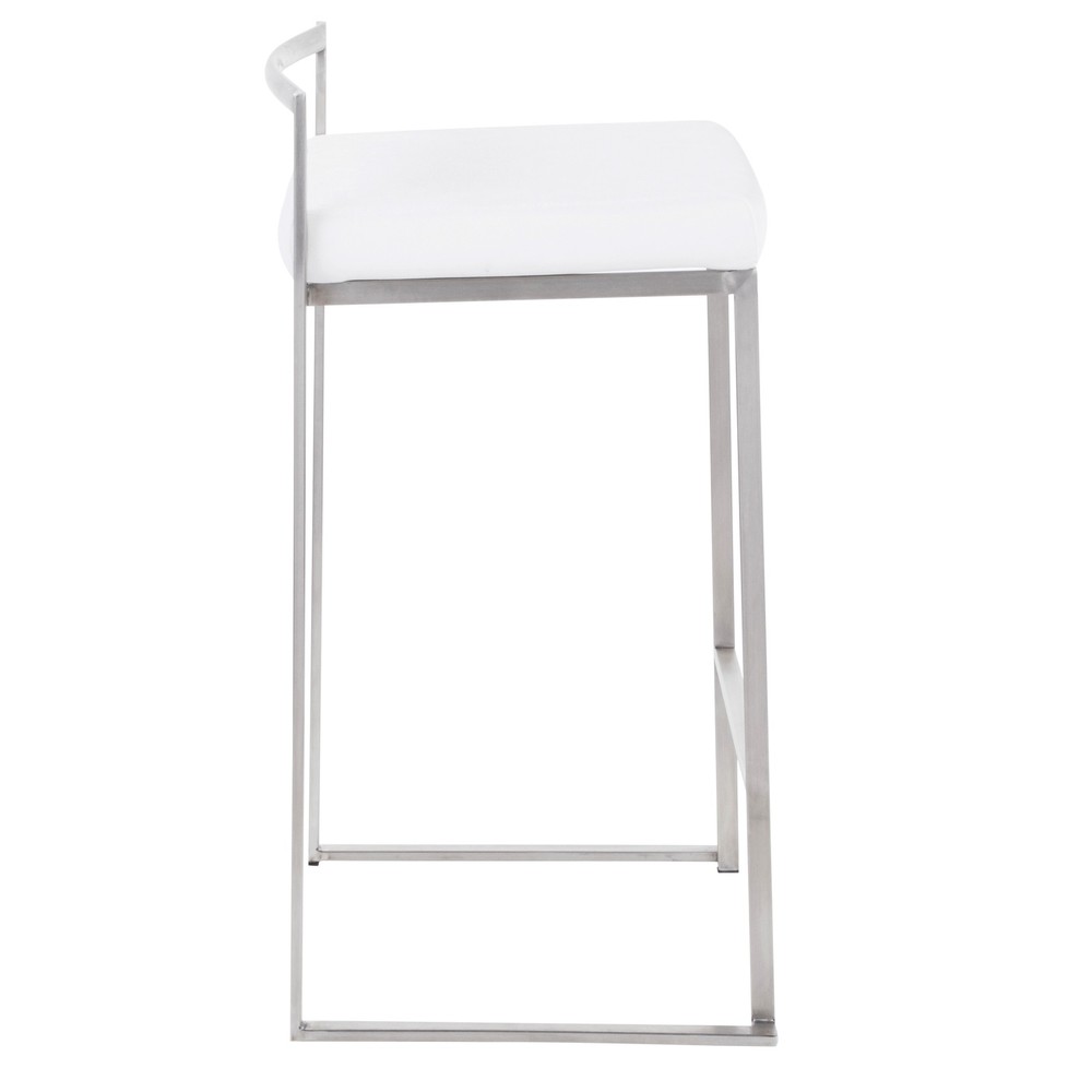 Fuji Contemporary Stackable Counter Stool in Stainless Steel with White Velvet