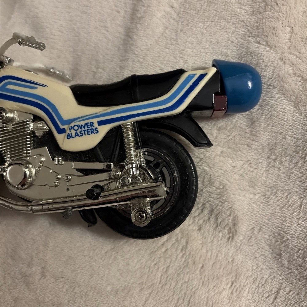Vintage 1980s Kidco Power Blasters Pull String Motorcycle Blue White