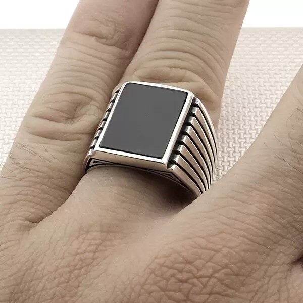 925 Silver Sterling Rectangle Shape Black Onyx Gemstone Exclusive Men's Ring