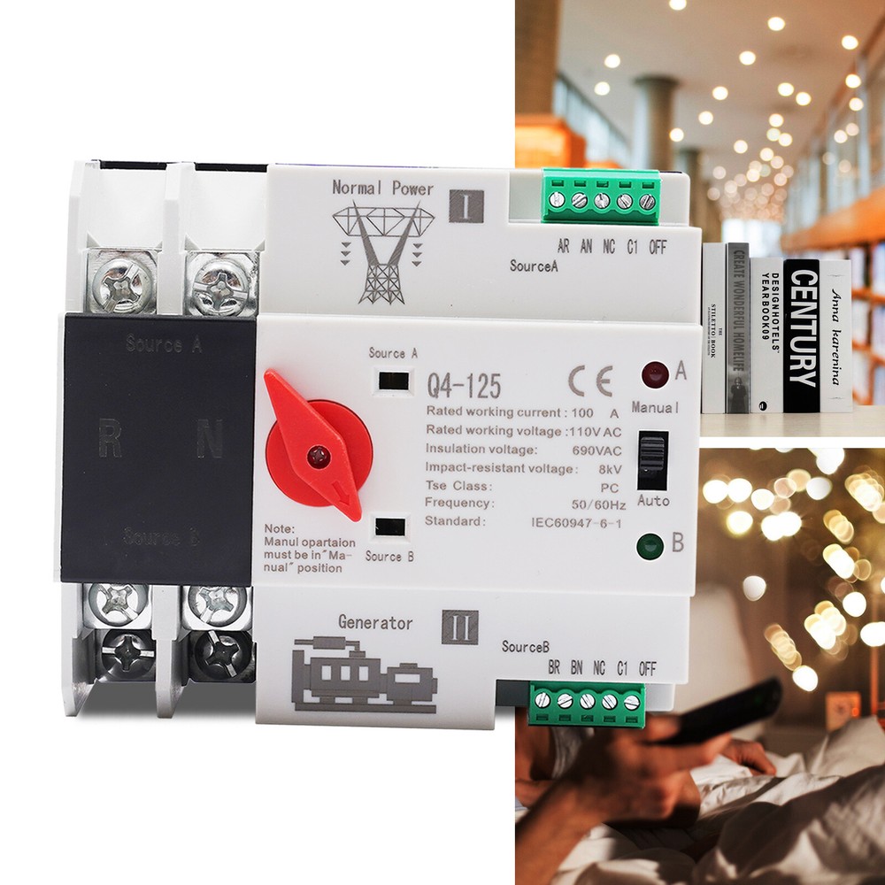 110V Automatic Transfer Switch 2P Dual Power Grid to AC Generator PC Level HOT!