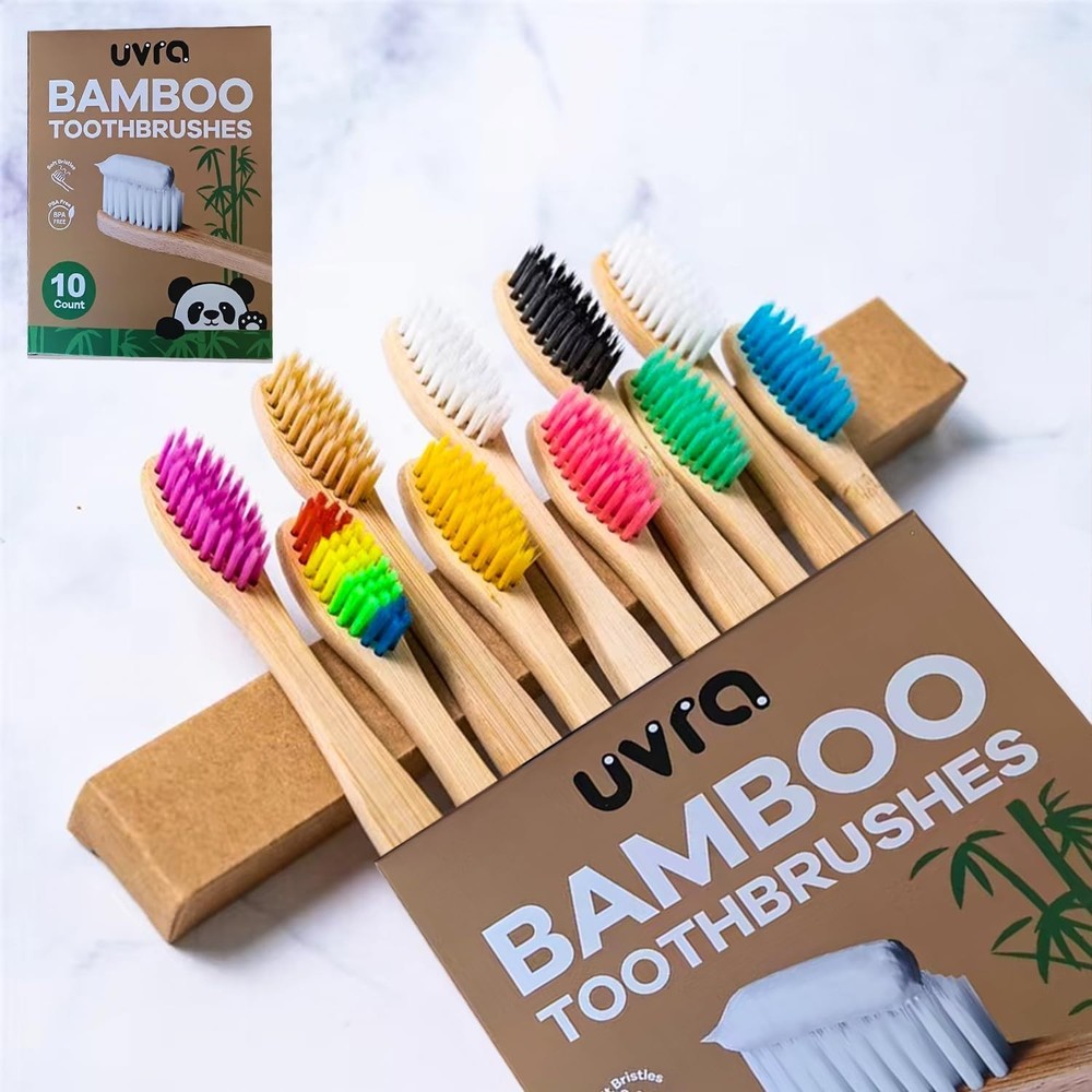 Bamboo Toothbrushes Soft Bristles 10 Pack, Biodegradable BPA Free Soft Bristles