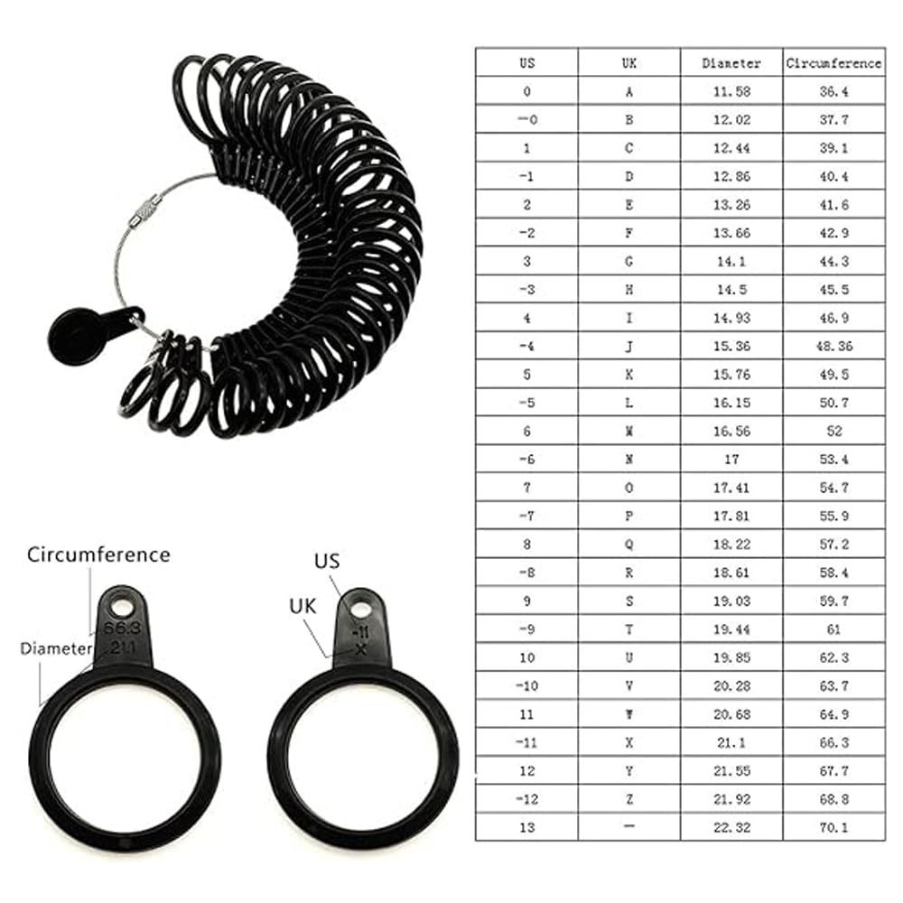 TUNQISM 4Pcs Ring Sizer Measuring Tool Kit, Mandrel Measurer, 27 black