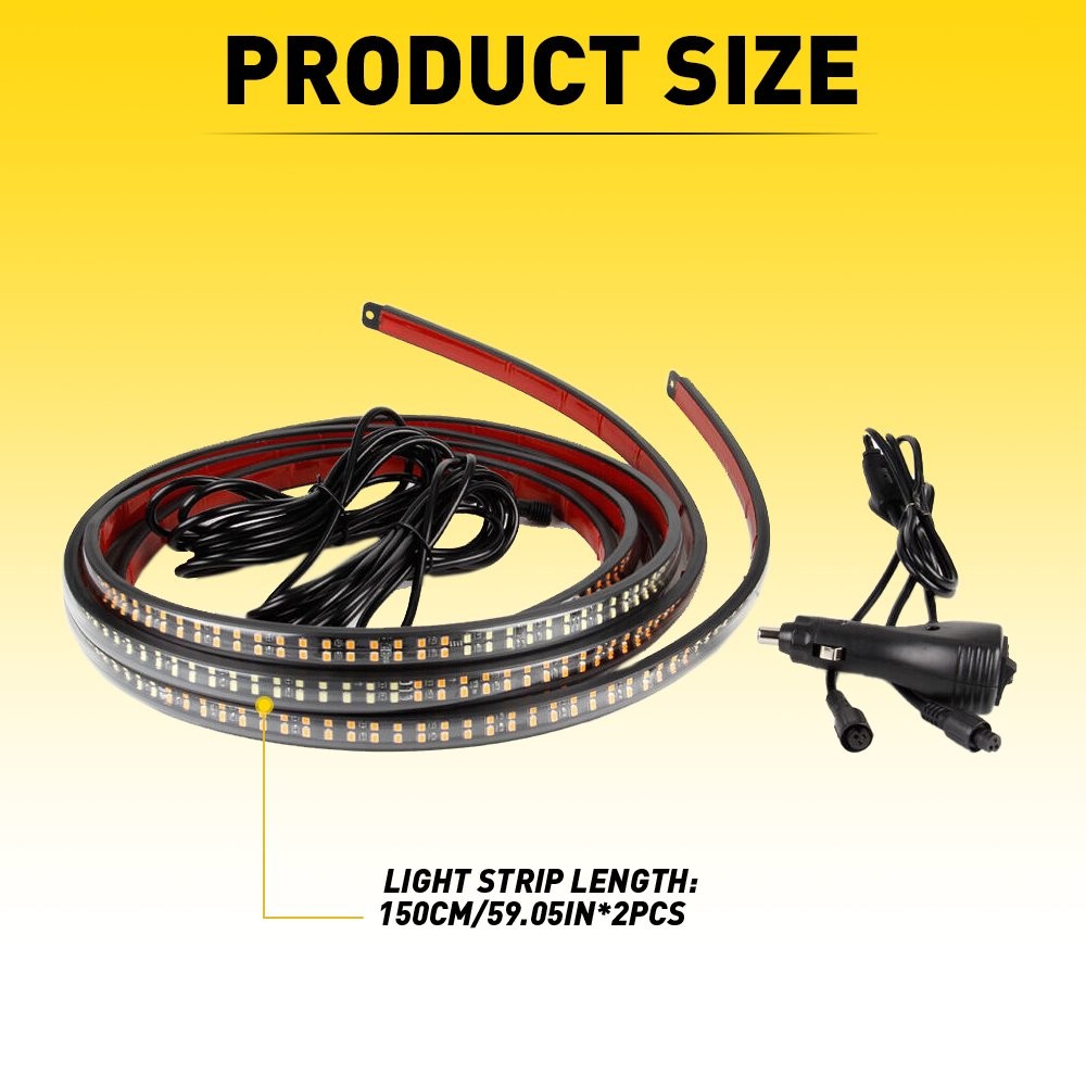 2pcs 60" Running Board Step Strips Bar LED Strobe Lights & White Amber