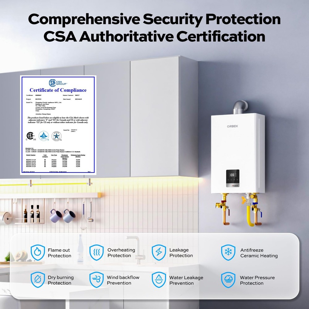 Natural Gas Tankless Water Heater - Max 3.6 GPM 80,000 BTU Indoor Installatio...