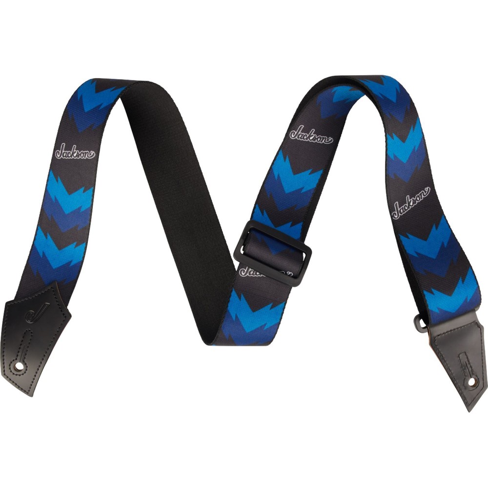 Jackson Double V Pattern Guitar Strap with Leather Ends, Black and Blue