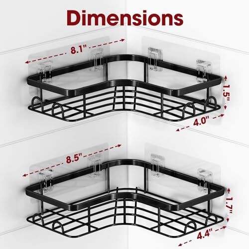 Corner Shower Caddy - 2 Pack, Adhesive Shower Organizers, Medium Black